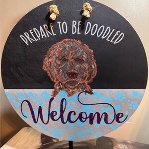 Welcome Dog Sign with Brown and Blue Design